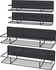 Raccoglitore magnetico per spezie, 4 pezzi, raccoglitore magnetico per frigorifero, hanger per cucina, organizzatore per cucina, senza perforazione, adesivo, per risparmiare spazio (nero)