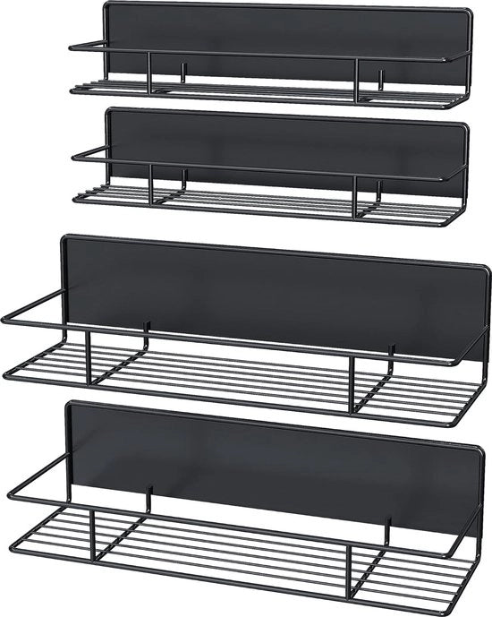 Raccoglitore magnetico per spezie, 4 pezzi, raccoglitore magnetico per frigorifero, hanger per cucina, organizzatore per cucina, senza perforazione, adesivo, per risparmiare spazio (nero)