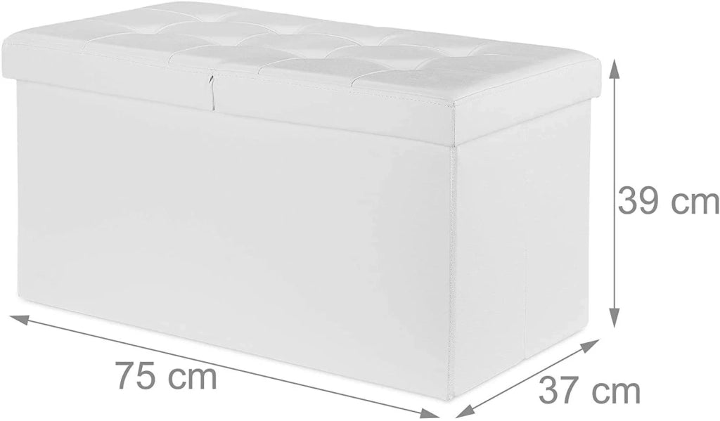 Panca con contenitore con coperchio in ecopelle 75 cm bianco 13_0000372