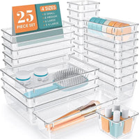 Set 25 Contenitori Organizer per Cassetti in Plastica Trasparente Divisorio Salvaspazio