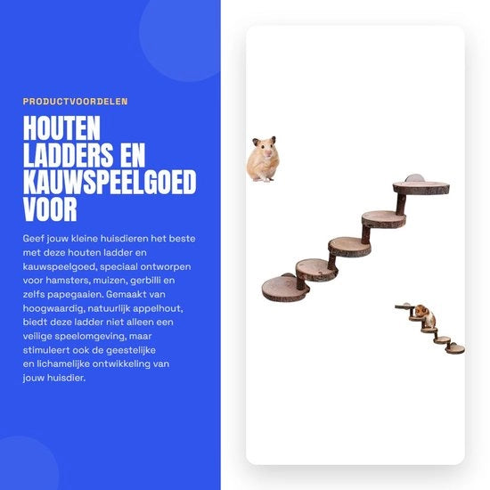 Scala a 5 livelli in legno - Giocattolo per roditori - Trappola in legno - Legno di melo - Resistente ai morsi - Sicuro per animali domestici - Giocattolo per roditori
