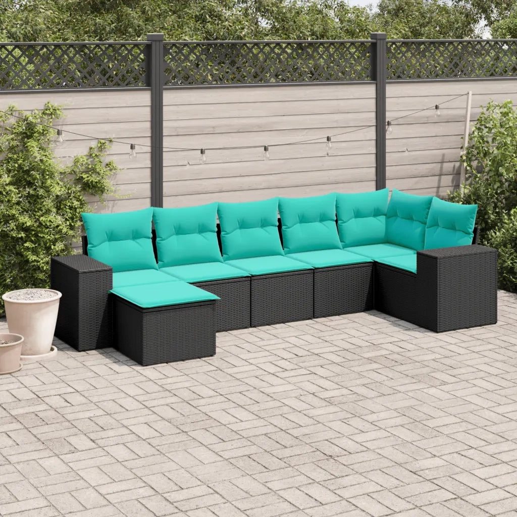 Set Divani da Giardino 7 pz con Cuscini Nero in Polyrattan 3222876
