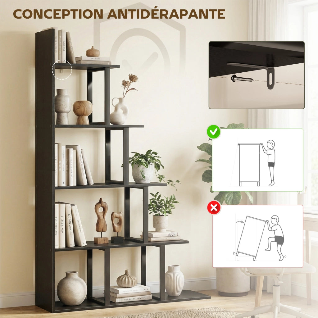 Libreria scaffale divisorio 5 livelli stile industriale ¨C zephmum ¨C nero 102x30x160 cm