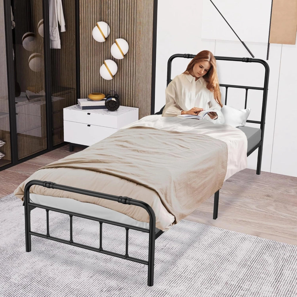 Letto con testiera alta, 90 x 200 cm, in metallo, con vano portaoggetti, in metallo, per letto degli ospiti, letto singolo