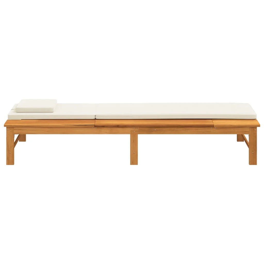 Lettino prendisole sedia a sdraio lettino prendisole letto da giardino mobili da giardino mobili da esterno cuscino/cuscino bianco crema legno massello di acacia 02_0012717