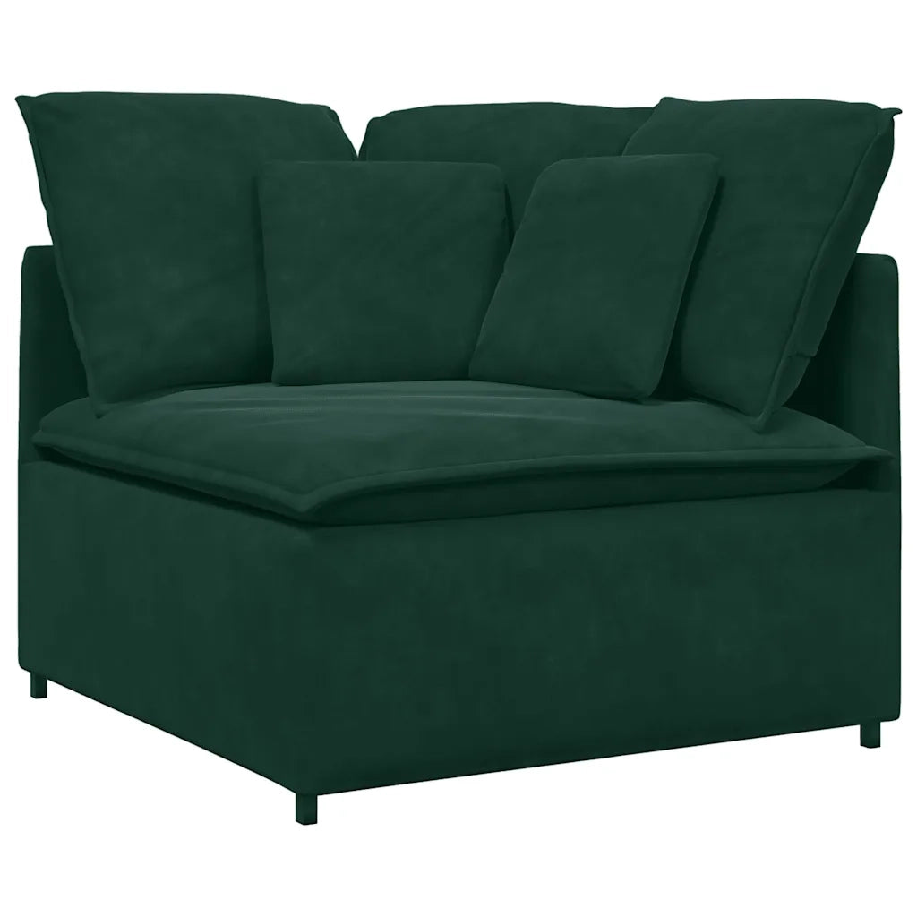 Divano Modulare con Poggiapiedi e Cuscini Velluto Verde Scuro 3321221