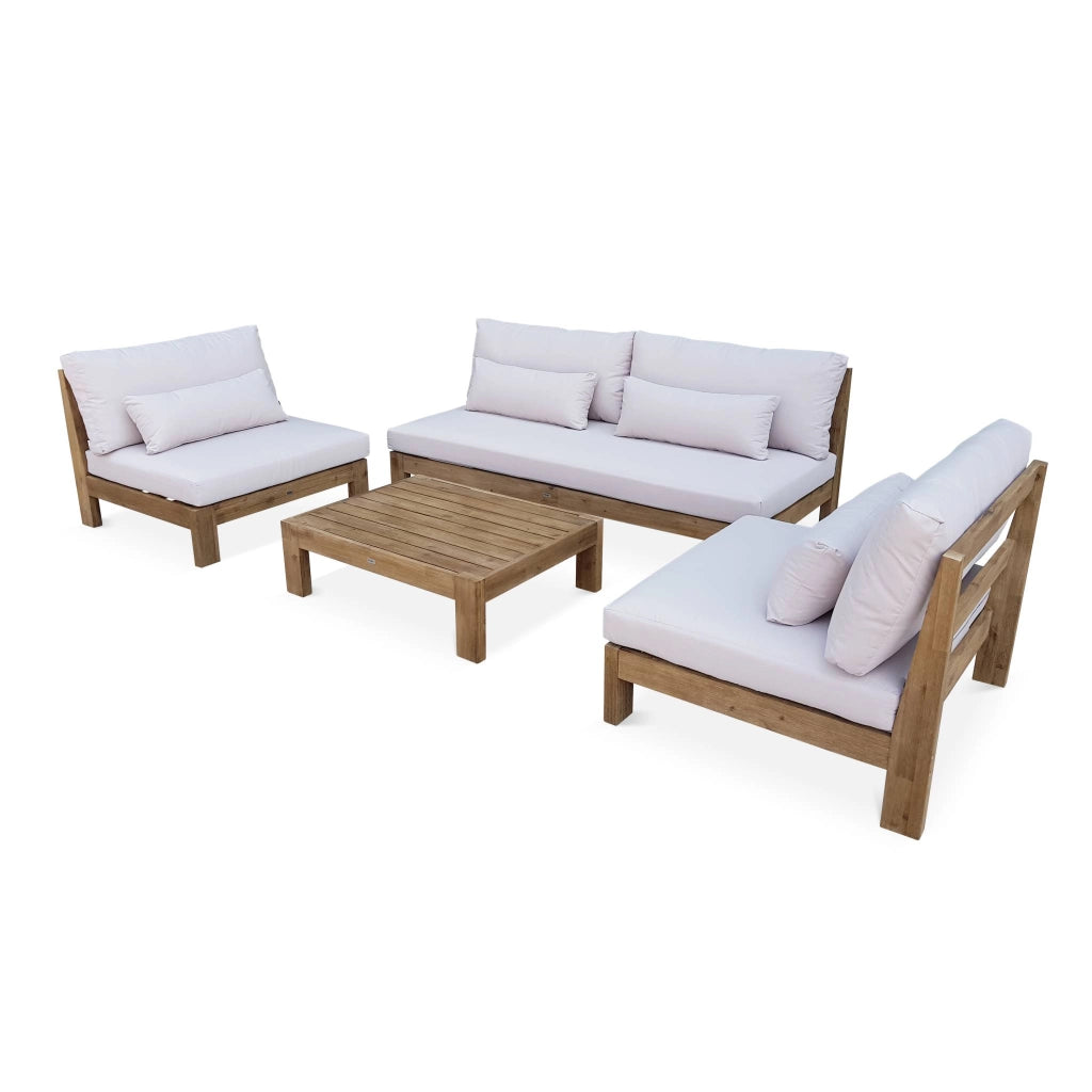 Salotto da giardino in legno, 5 posti, marrone naturale
