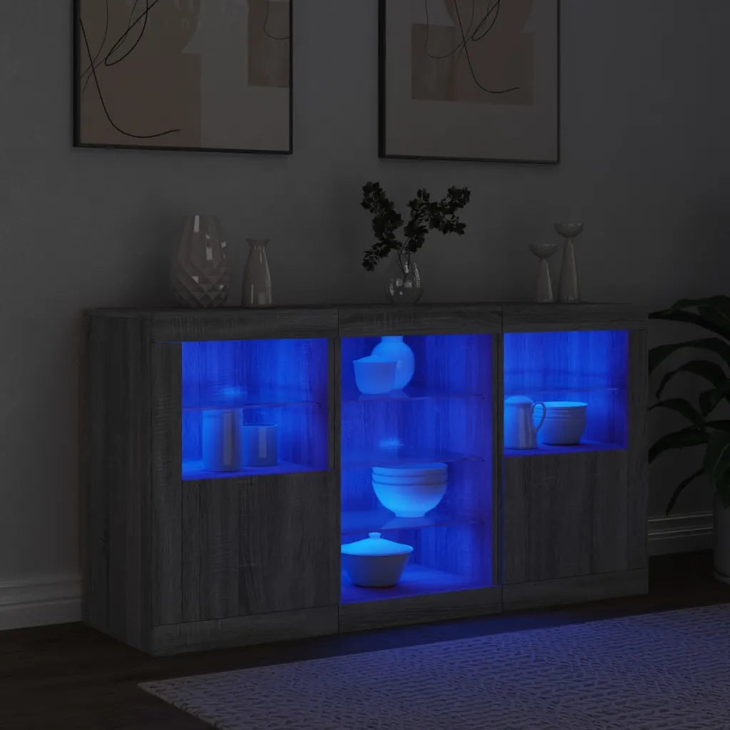 Credenza con Luci LED Grigio Sonoma 123x37x67 cm 3209084