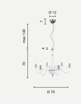 LAMPADARIO PAGANINI 6 LUCI BORGOGNA ORO ATTACCO E14 D.70CM