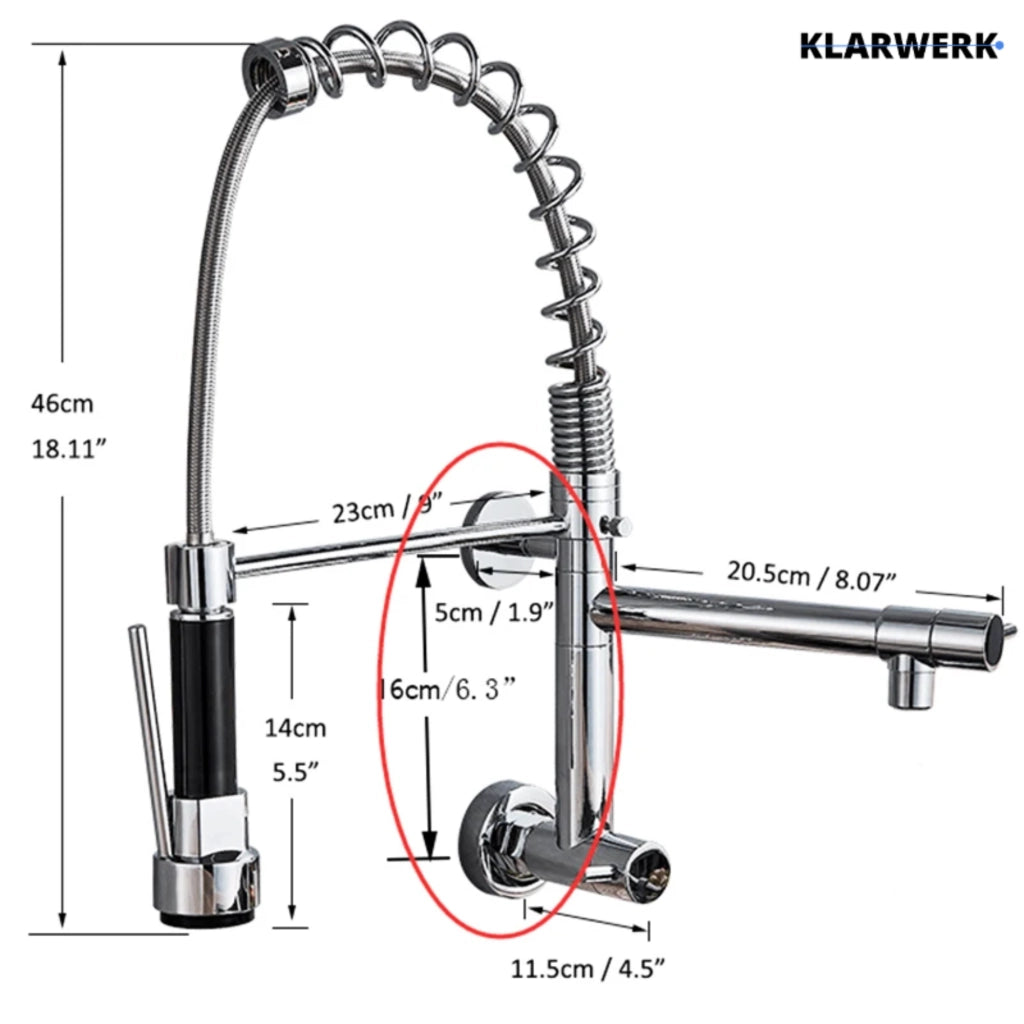 Björn|Catering Rubinetto monoforo a parete per acqua fredda argento| professionale da cucina in acciaio inox due docce| doppio lavello ristorante