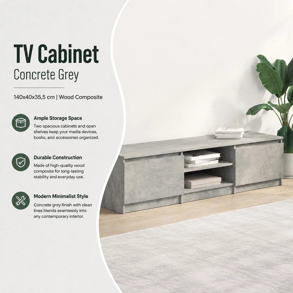 TV Cabinet Concrete Grey 140x40x35.5 Cm Wood-based Material