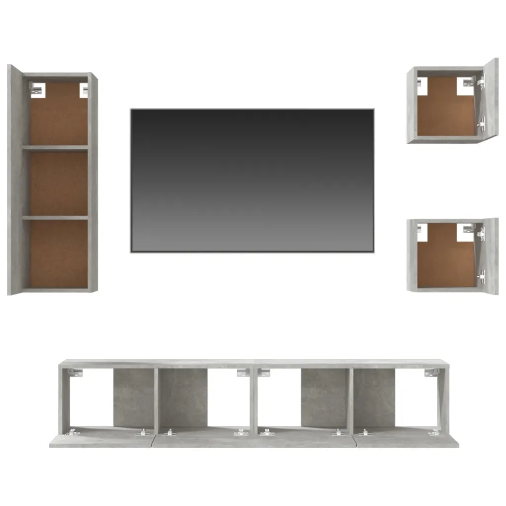 Set di Mobili Porta TV 5 pz-Set di 5 Credenza per TV Grigio Cemento in Legno Multistrato 575478