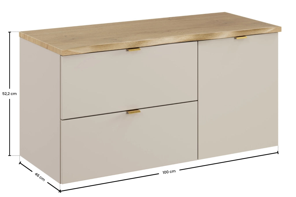 Set mobili bagno 100 cm con piano e mobile con cesto portabiancheria Dalia Cashmere 100 cm