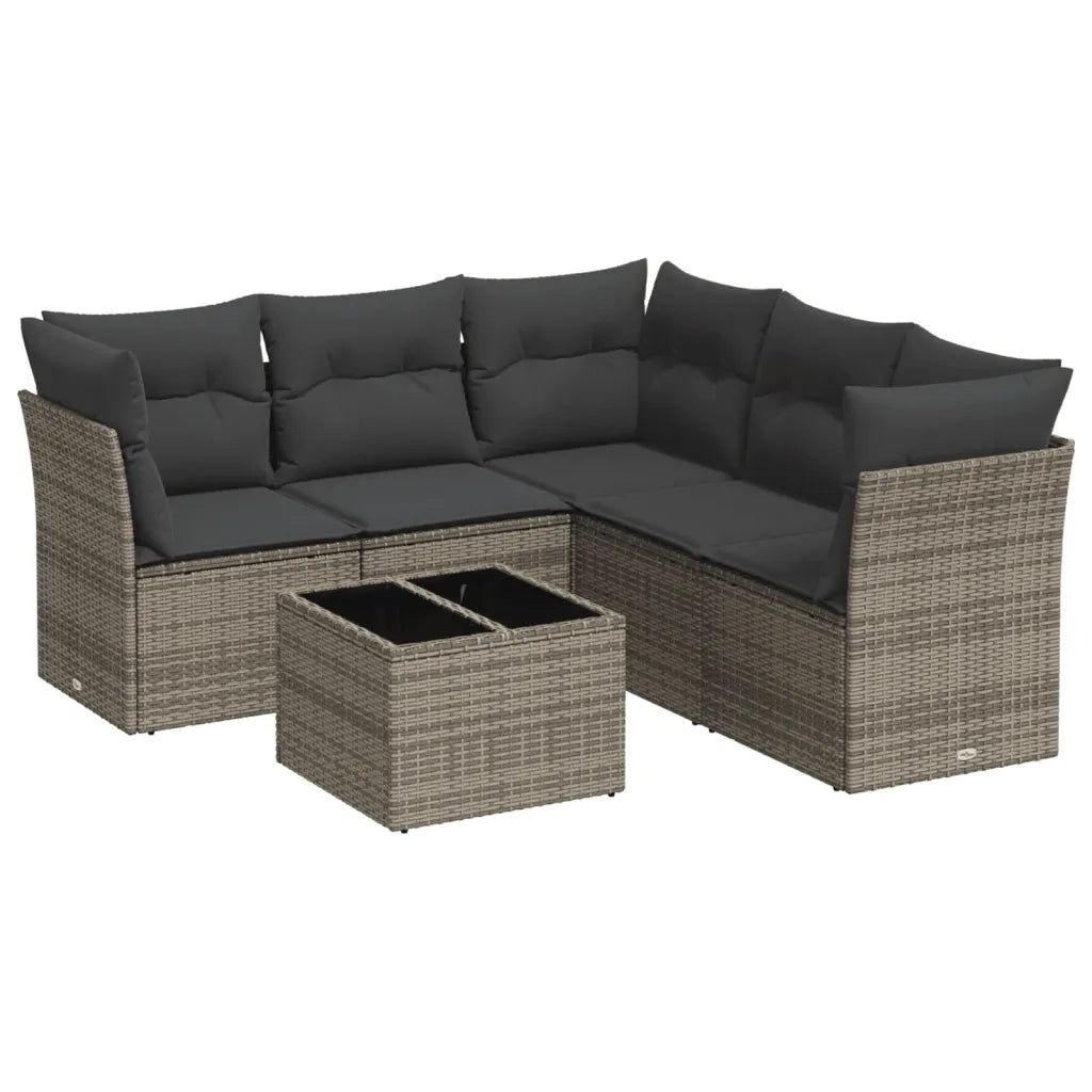 Set Divano da Giardino 6 pz con Cuscini Grigio in Polyrattan