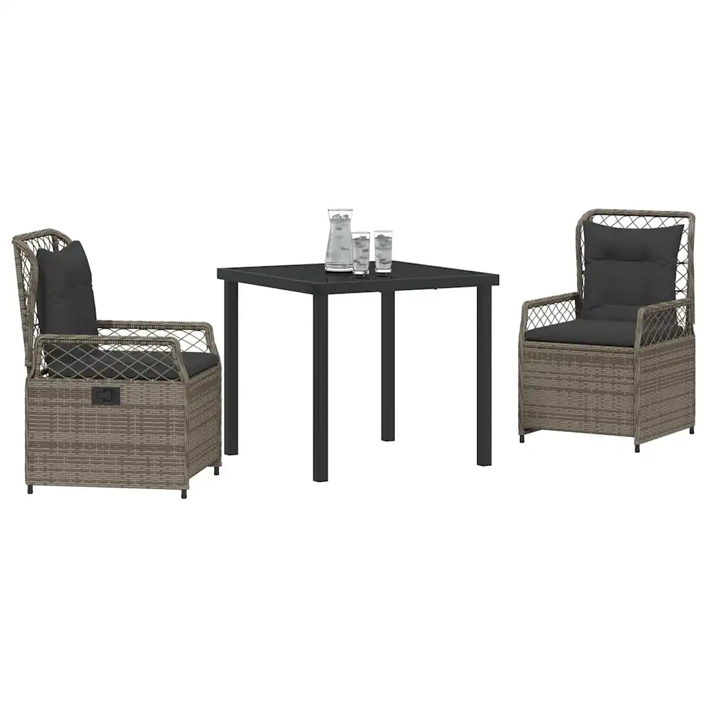 Set da Pranzo per Giardino 3 pcs Grigio polyrattan 3380995