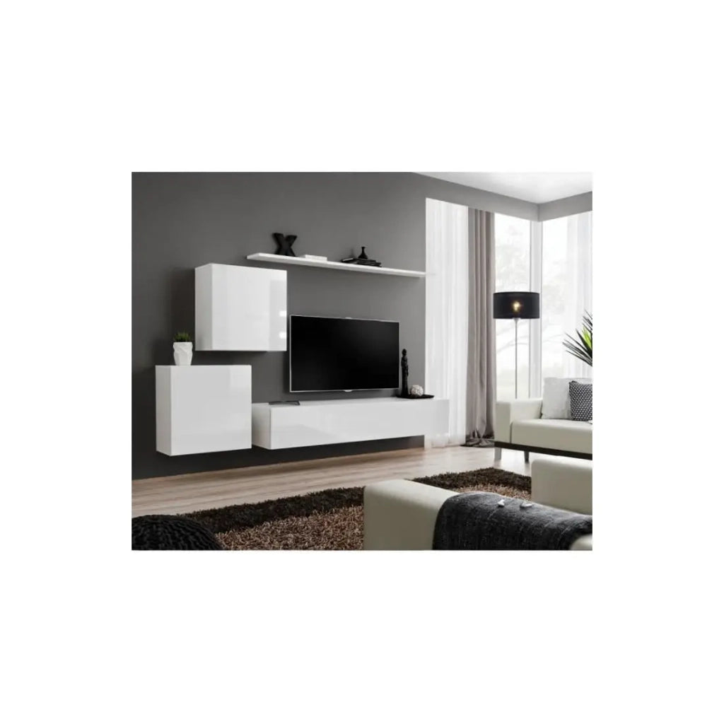 Set di mobili da salotto murali SWITCH V design, colore bianco lucido.