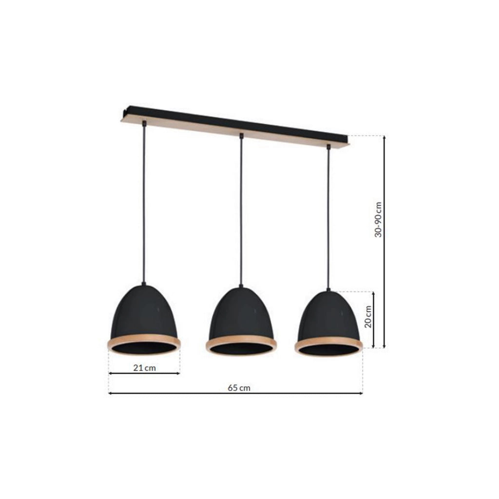 Lampadario STUDIO nero/legno 3xE27 Milagro MLP8853