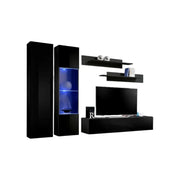 Mobile TV FLY A5 design, colore nero lucido + LED. Mobile sospeso moderno e alla moda per il tuo soggiorno.