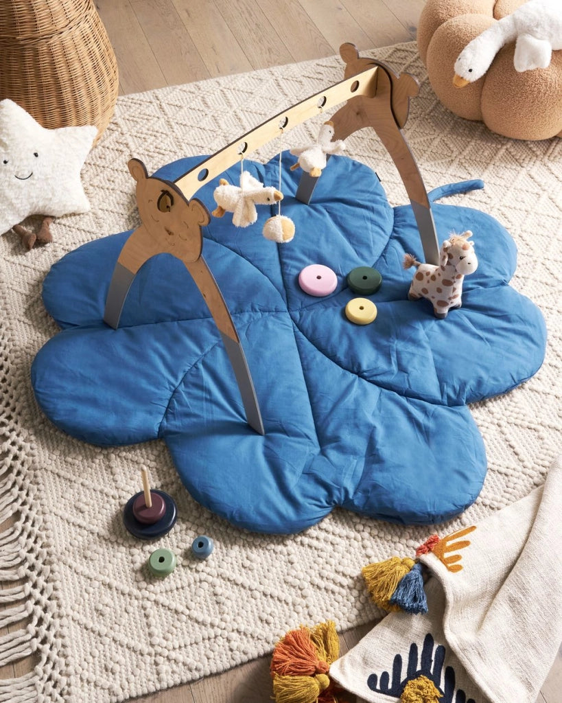 Tappeto per bambini Blu Cotone Coperta a forma di trifoglio Trapuntato 110 x 110 cm Asilo nido Bambini Accessorio per la cameretta