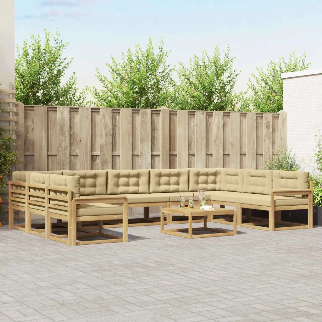 Set di divani da esterno con cuscino 10 pcs Bianco e Beige