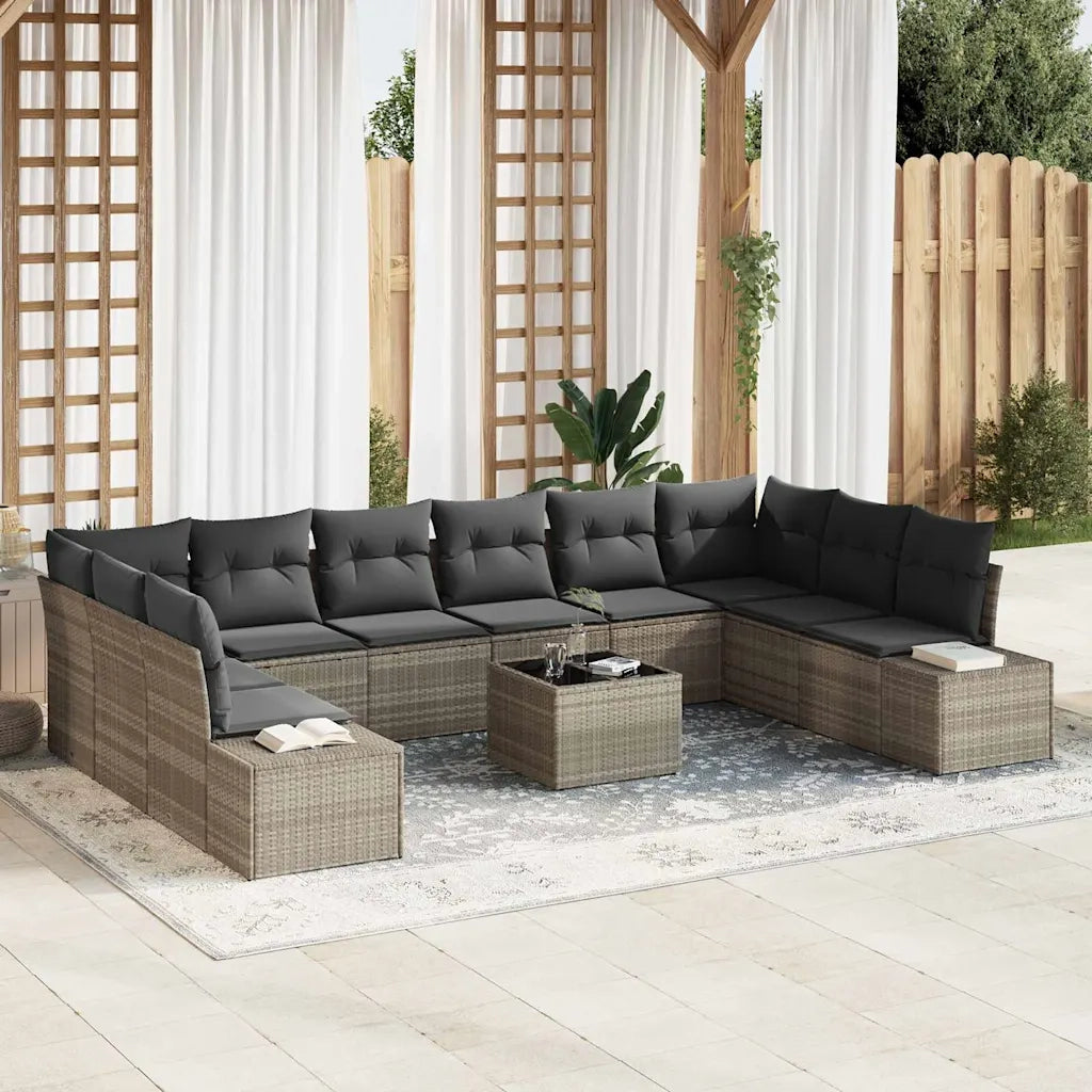 Set Divano da Giardino 11 pcs Grigio chiaro polyrattan