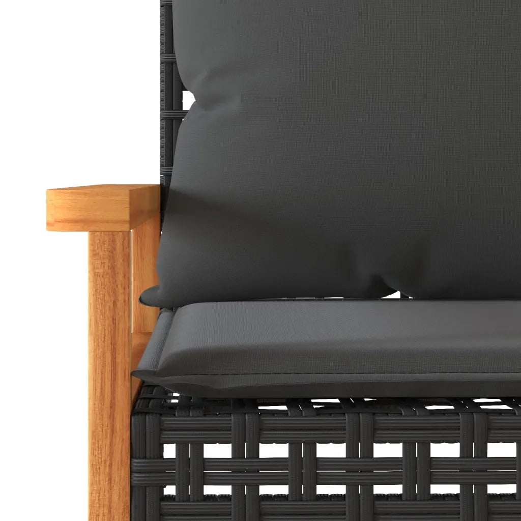 Set da BistrÃ² 3 pz con Cuscini Nero Polyrattan e Legno Acacia