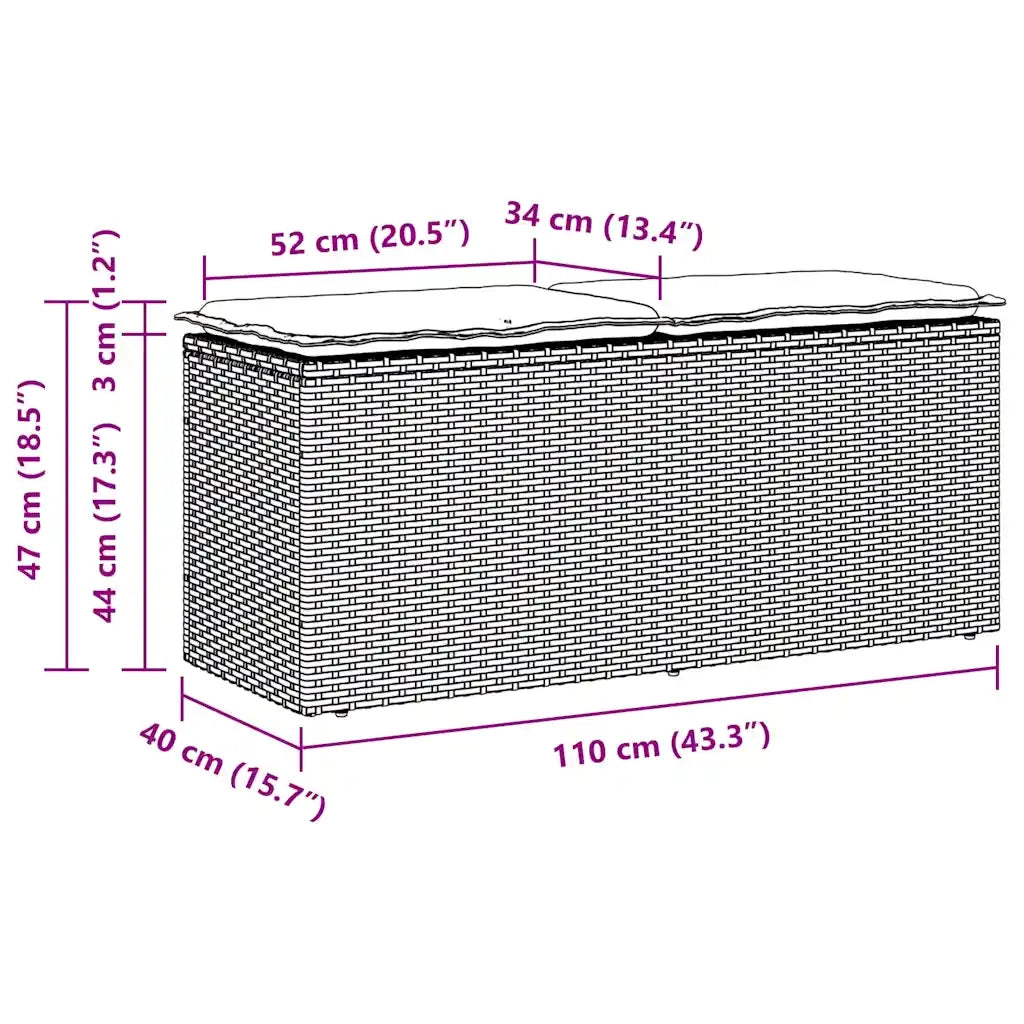 vidaXL Panca da Giardino con Cuscino Beige 110x40x44 cm in Polyrattan