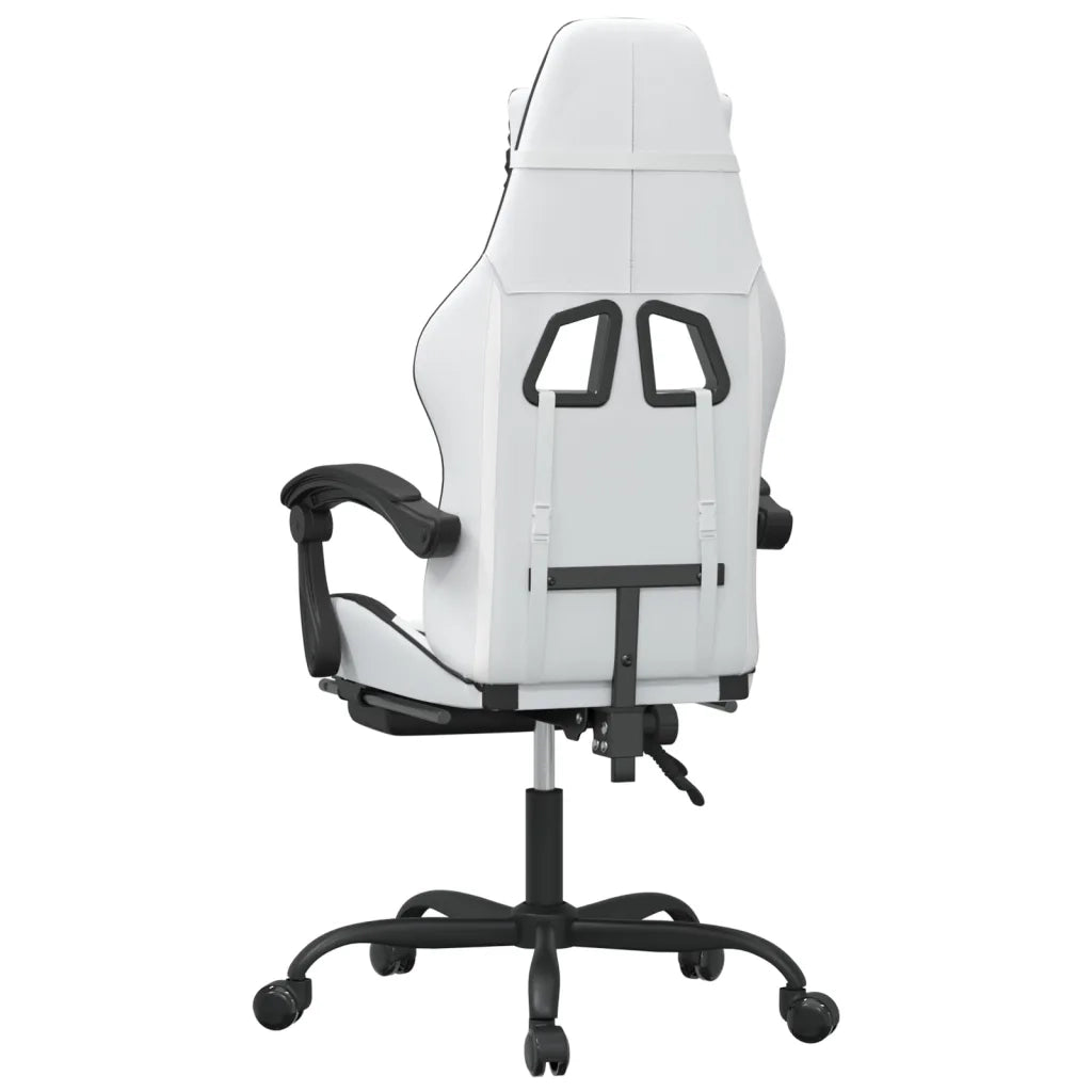 Sedia da Gaming Girevole Poggiapiedi Bianco e Nero Similpelle 349589