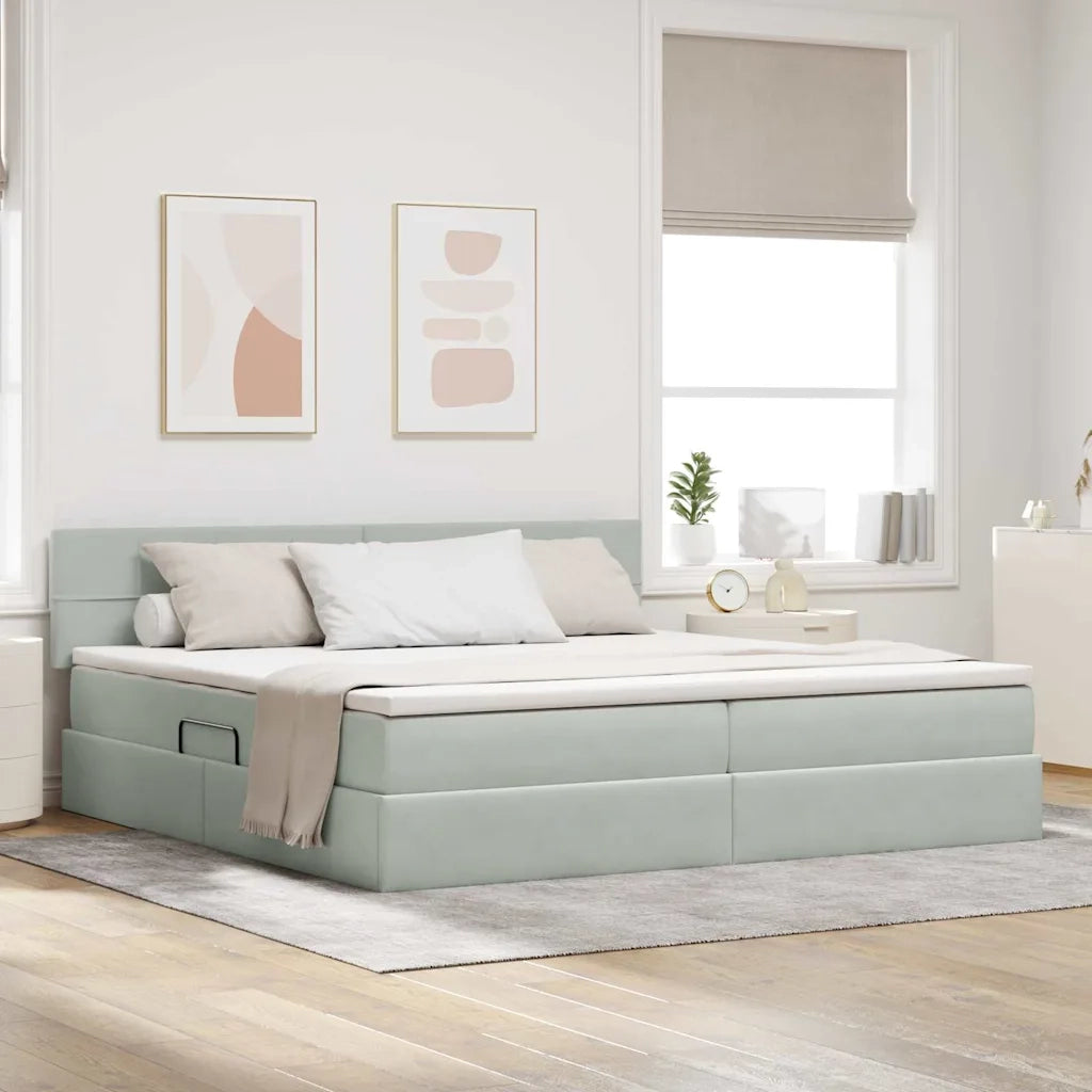 Letto con Contenitore Grigio chiaro 200 x 200 cm Velluto 3370779