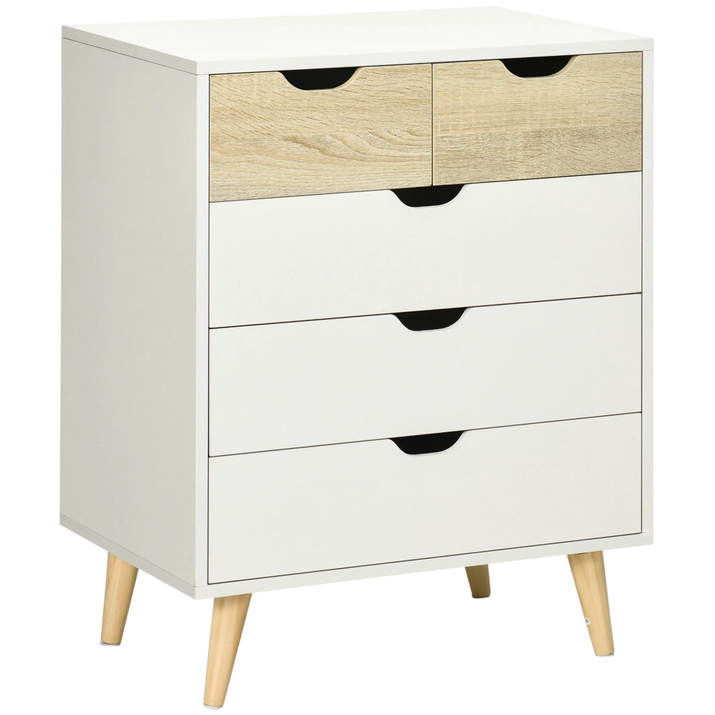 Cassettiera Moderna con 5 Cassetti ¨C Zephmum ¨C Legno Effetto Naturale e Bianco 60x40x77,5 cm