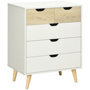 Cassettiera Moderna con 5 Cassetti ¨C Zephmum ¨C Legno Effetto Naturale e Bianco 60x40x77,5 cm