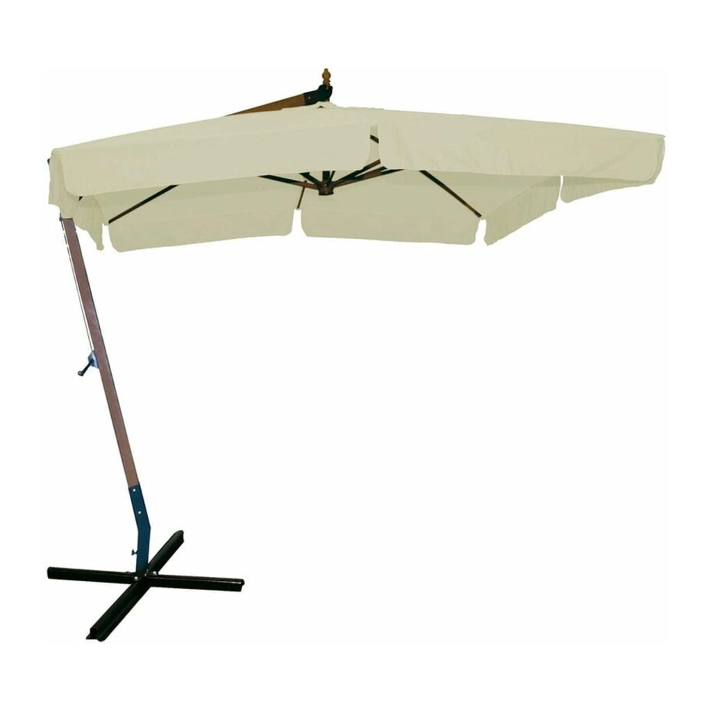 Ombrellone da giardino decentrato palo laterale in legno da 55 mm e telo esagonale in poliestere 180 gr/mq da 300x300 cm con bordura da 50 mm. Ombrellone 3x3 mt tondo con base a croce