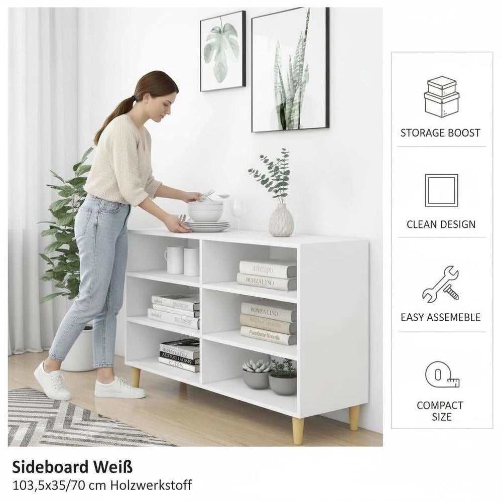 Sideboard White 103.5x35x70 Cm Wood-based Material