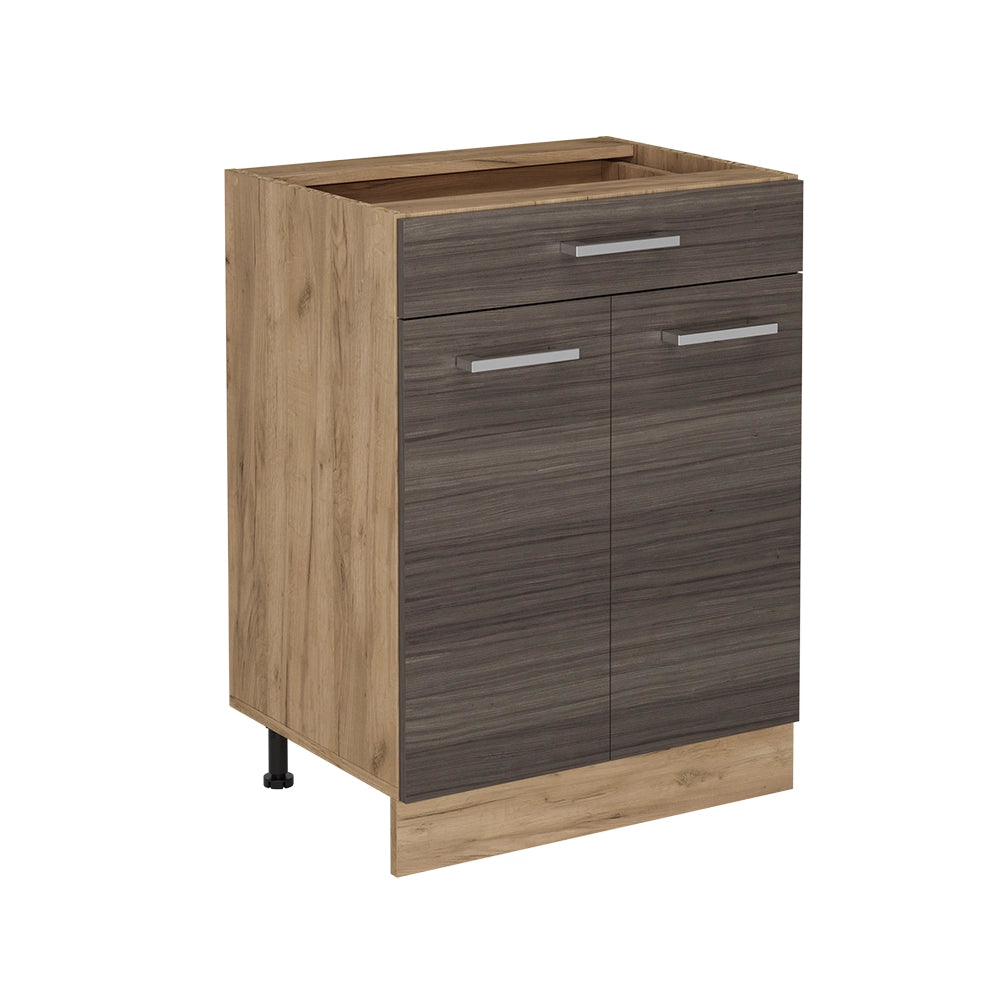 Mobiletto base per cucina R-Line Grigio nobile/Rovere dorato 60 cm con cassetto, senza piano di lavoro Vicco