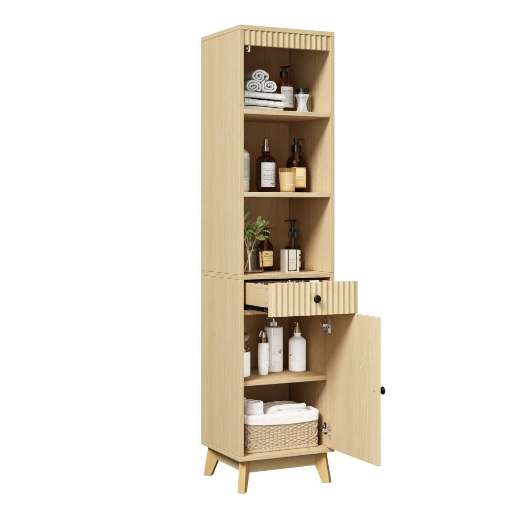 Mobile da bagno con anta reversibile e cassetto - per bagno - MDF - 40×36×172 cm - naturale