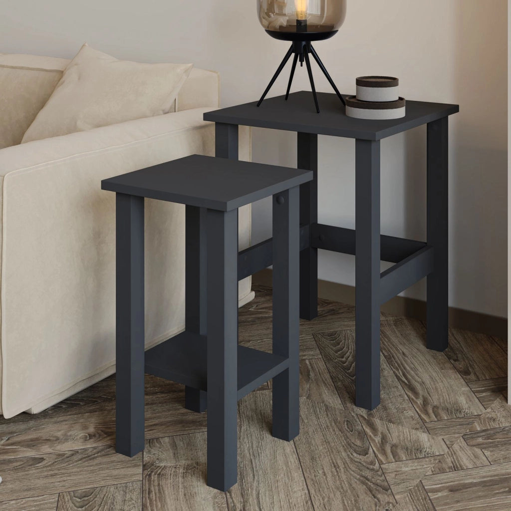 Set di 2 tavolini in legno "Gina 2" - 45 x 45 x 60 cm - Grigio antracite