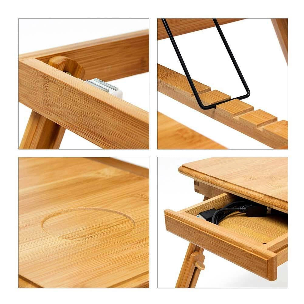 Tavolino Vassoio Letto Divano Porta Notebook Pc Tablet Pieghevole in Legno Bambu
