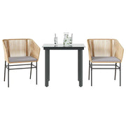 Set da Pranzo da Giardino 3pz con Cuscini Polyrattan Vetro
