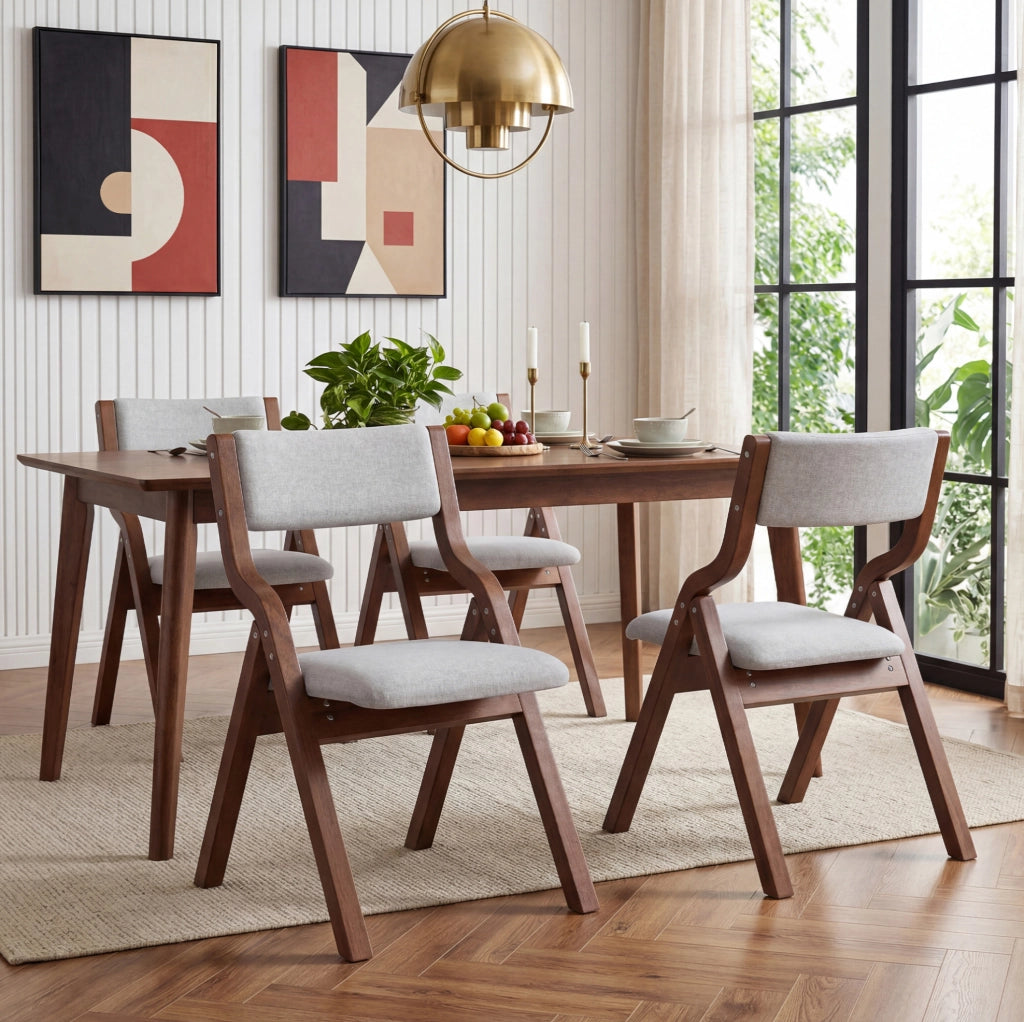 Set di 4 sedie pieghevoli 55x49x81 cm; struttura in legno; rivestimento in lino grigio