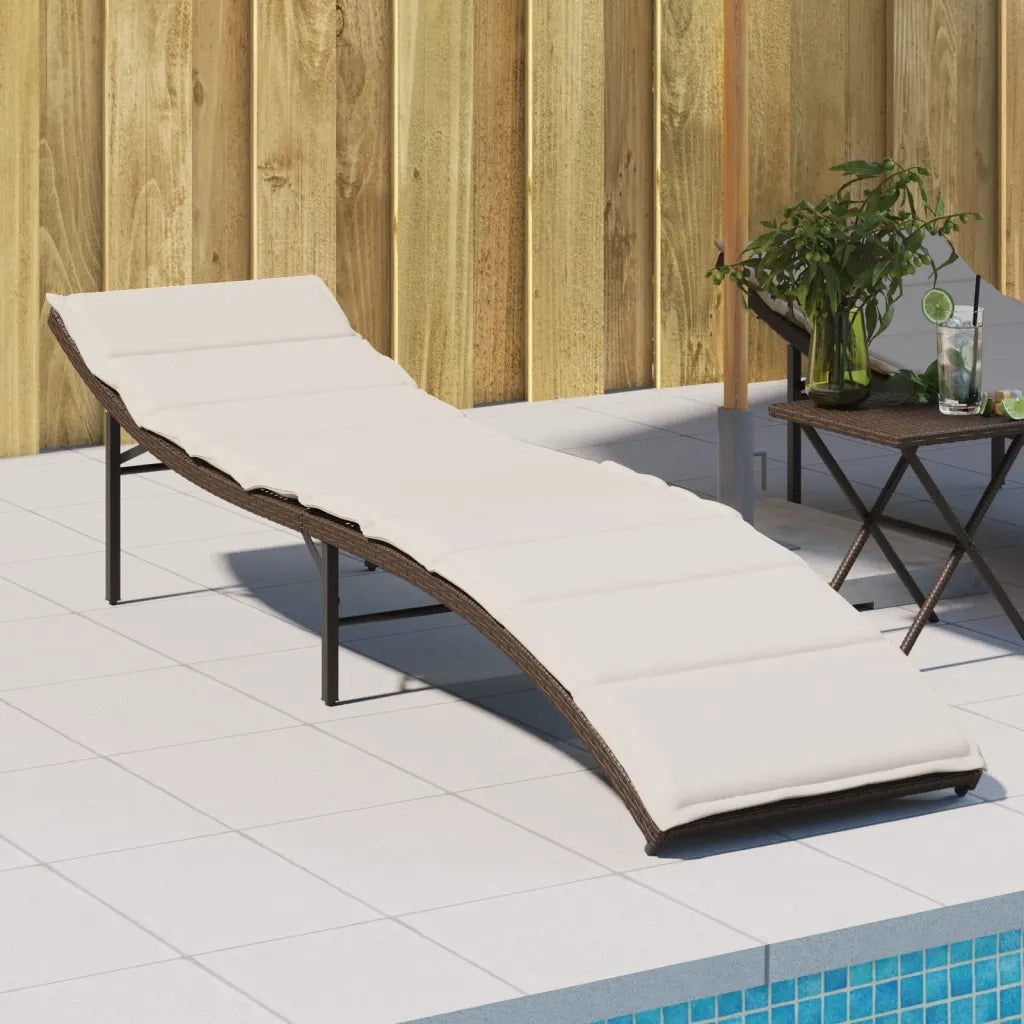 Lettino Prendisole | Sdraio da giardino | Lettino da sole con Cuscino Marrone 55x199x50 cm Polyrattan