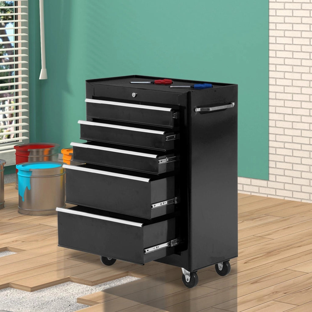 Carrello Porta Utensili con Cassettiera da Officina Nero 61.5x33x85 cm