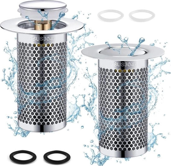 2 filtri di scarico per lavandino in acciaio inossidabile, stopper di scarico con setola, filtro di scarico per pavimento, stopper di scarico, lavandino, setola di scarico a pop-up, lavandino per vasca da bagno della cucina