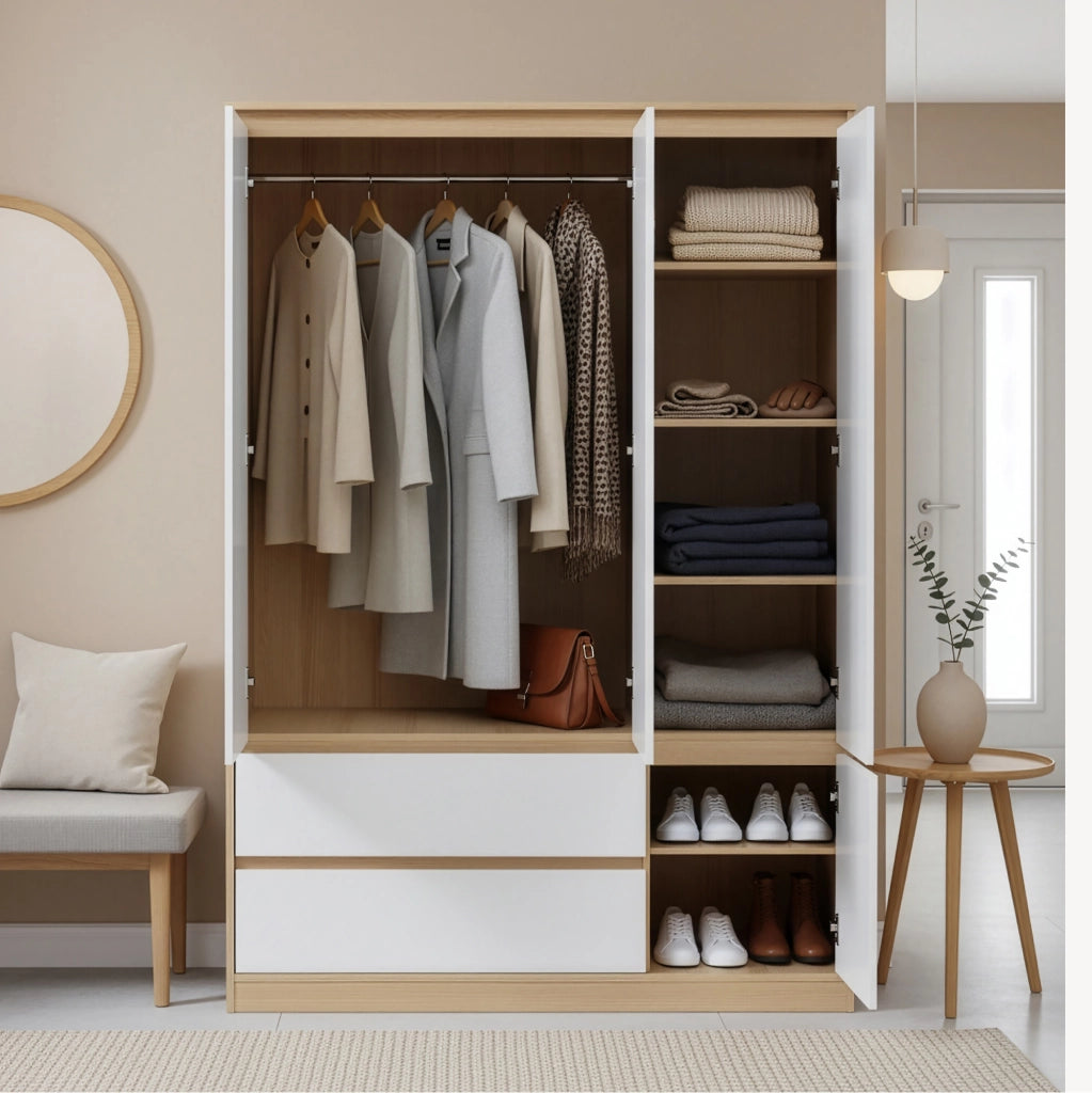Armadio Guardaroba Bastheim con 6 Scomparti 176 x 120 x 52 cm Effetto Rovere [en.casa]