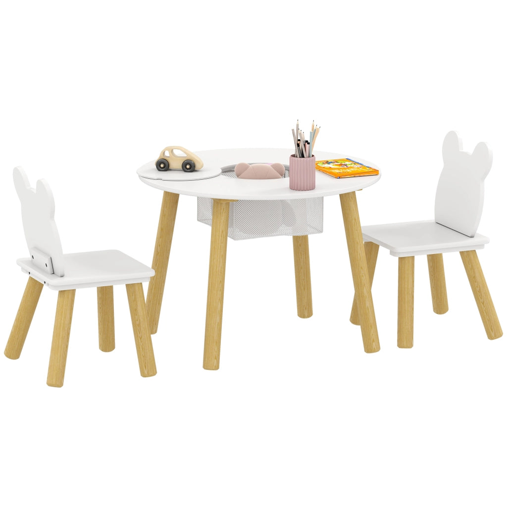 Set Tavolo Rotondo con 2 Sedie per Bambini ¨C Xylo ¨C Schienale a Forma di Orso, Attivit¨¤ e Pasti, 3-6 Anni
