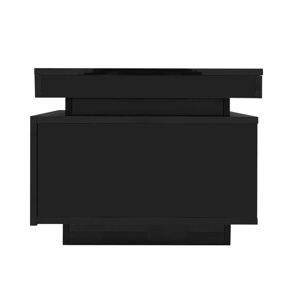 Tavolino da salotto 100x50x40;3 cm; finitura lucida con illuminazione LED; truciolato nero