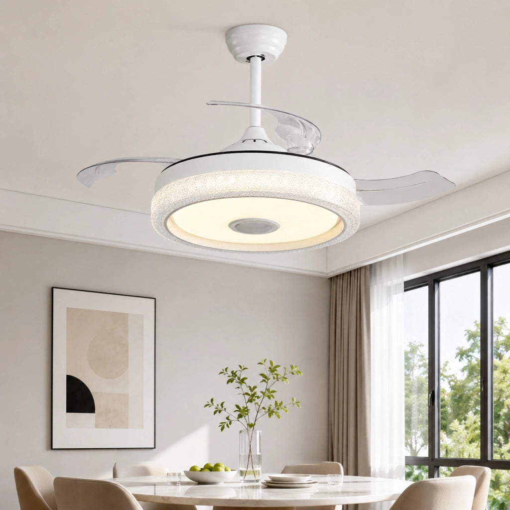 Ventilatore da soffitto 55.0x55.0x30.0 cm con luce LED RGB e altoparlante Bluetooth in PC bianco