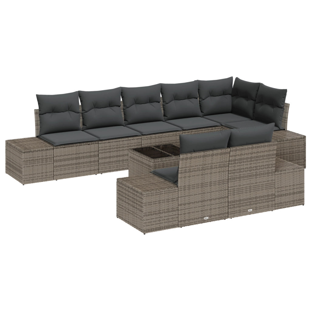 Set Divano da Giardino 8 Pezzi con Cuscini Grigi in Rattan Sintetico