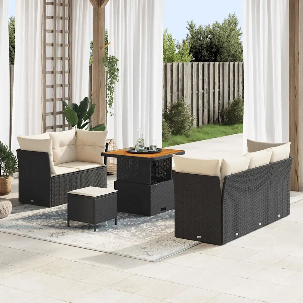 Set Divano da Giardino 8 pcs Nero e Crema polyrattan 3363375