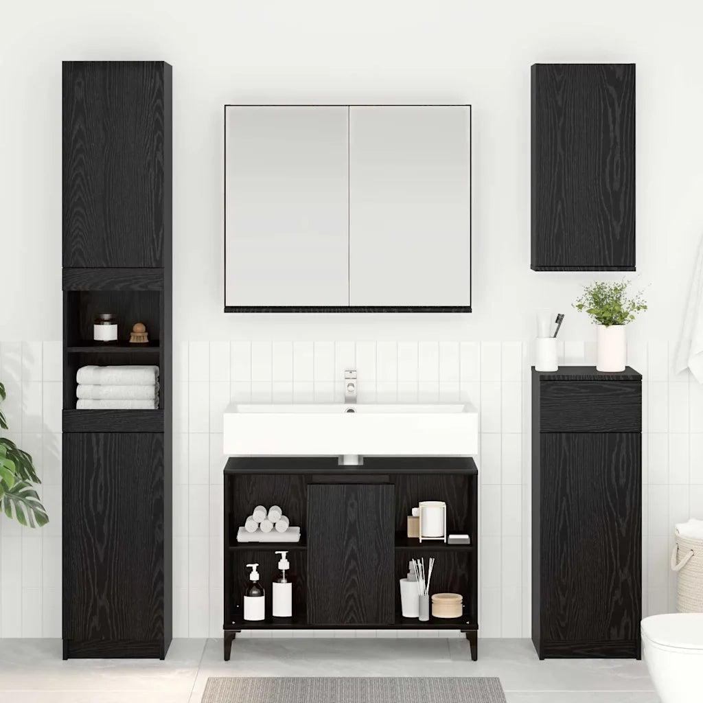 Armadio sottolavello con porta-Mobile sottolavello Rovere Nero 80 x 33 x 60 cm
