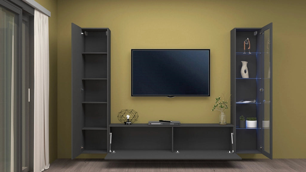 Parete Attrezzata Soggiorno 260x30x180 cm Maruska n°13 Grigio Antracite Opaco